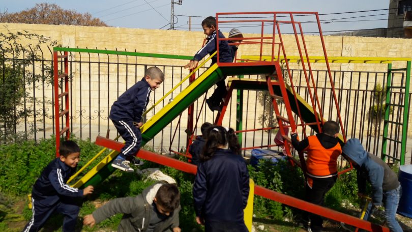 Disgraces playground equipment early morning