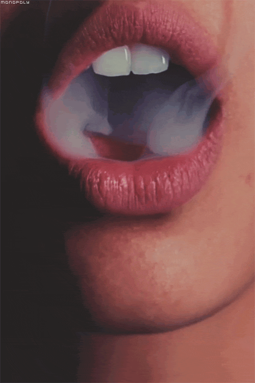 Lips close smoking cigarette